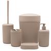 Inbagno Set bagno accessori completo - 5 pezzi, kit accessori appoggio colorato tortora, include dispenser, portaspazzolini, portasapone, scopino wc e pattumiera 4,2 lt, linea Ring