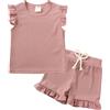 Happy Cherry Neonata Completini Estivi Lavorato a Maglia Maglietta Balza Senza Manica + Pantaloncini con Fiocco 2 Pezzi Tutina Bambina Femmina Casual per Bimba 3-4 Anni Marrone