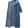 Shevog Giacca lunga da donna in jeans taglie forti giacca di jeans con cappuccio allentata giacca lunga in jeans con cappuccio cappotti, Blu scuro, 18-20
