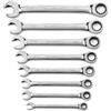 GearWrench 85599 Set di Chiavi SAE ad estremità Aperta Combinate a Cricchetto a 12 Punti a 72 Denti, 8 Pezzi