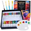 VICBAY Set pittura acrilica 24 colori acrilici in tubetto con 5*pennelli | 1*paletta miscelazione | 1*coltello pittura | 2*tela, 33 pezzi pittura acrilica per pietra tessuto, legno, ceramica per principianti