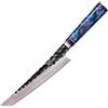 MITSUMOTO SAKARI Coltello Giapponese Professionale Forgiato a Mano da 21 cm | Coltello da Cucina in Acciaio Damascato Tricolore, Coltelli da Cucina Professionali per Sushi, Manico in Resina Blu