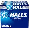 Halls Original Caramelle Rinfrescanti alla menta senza zucchero - Confezione da 20x32g
