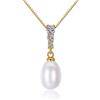 Bellitia Jewelry Collane con Ciondolo di Perle & Diamante Simulato Zirconi in Argento 925 Placcato Oro per Donna, Collana Pendente di Perla Coltivata d'Acqua Dolce, Fatta a Mano
