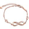 MicLee Bracciale da donna in argento sterling 925, con zirconi, anallergico, simbolo dell'infinito, doppio cuore e Argento, colore: Oro rosa, cod. M041-rose gold