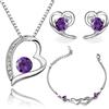 Crystalline Azuria Donna 18ct Placcato Oro Bianco Cuore Parure con Viola Cristalli di Zirconi Collana con Ciondolo 45 cm Orecchini a Lobo Bracciale