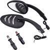 Baceyong Specchi in vetro HD neri/argento per moto 1 coppia di specchietti laterali in alluminio con indicatori di direzione a LED ambra Compatibile con Harley-Davidson