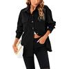 Jhsnjnr Camicia da donna casual oversize a maniche lunghe con bottoni in velluto a coste con tasche, Nero , L
