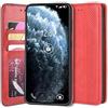 Sinyunron Cover Compatibile con LG Q7 Custodia in Pelle PU,Flip Case Wallet Cellulare Caso Portafoglio in Pelle Retrò(Rosso)