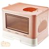 HUOLE Lettiera gatto chiusa, pieghevole con spazzola in pelliccia, cassetto, lettiera per gatti, facile da pulire e grande capacità -48,5 * 36,5 * 38 cm - rosa