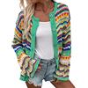 HAHAEMMA Cardigan da donna arcobaleno, maglione a maniche lunghe, multicolore, a righe frontali, per autunno e inverno, verde, L