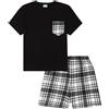 thepyjamafactory Pigiama corto da uomo a quadri neri, Nero , XL