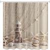 A.Monamour Tenda da Doccia Impermeabile in Poliestere Tessuto Fondo Beige Rete da Pesca Stella Marina Faro in Legno Antimuffa Lavabile Resistente Tende per Doccia Tenda della Vasca da Bagno con Ganci