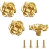 Kewmayer 4 Pezzi Pomelli a Forma Di Fiore, Con Viti, Pomelli Per Mobili Dorati, Manopole Del Comò a Forma Di Fiore, Ottone Maniglia Monoforo, Per Armadio Comò Cassetto Credenza Armadietto Cucina (32x15mm)