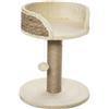 PawHut Albero Tiragraffi per Gatti con Lettino, Palo in Juta e Pallina Appesa, 40x40x49cm, Beige|Aosom