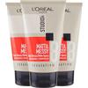 L'OREAL PARIS L'Oréal Paris Studio Line Matt&Messy Pasta Fibrosa Effetto Opaco Look Selvaggio Tenuta 8 Ultra Forte - 3 Flaconi da 150ml