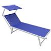 VivaGarden Lettino Prendisole Mare Professionale Spiaggia Giardino Bangkok 181x61x38h cm in Alluminio e Textilene con Tettuccio Parasole colore Blu - BC807805-BLU