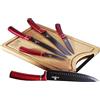 BerlingerHaus Burgundy Set di 5 Coltelli da Cucina Professionali, Tagliere in Bambù, Lama in Acciaio Inossidabile, Rivestimento Antiaderente Coltello da Cuoco, Pane, Affettare, Design Metallic Line