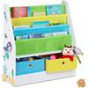 relaxdays Porta Giochi Bambini, con Motivi Marini, 2 Scatole, 3 Scomparti, Scaffale Libreria, HLP 74x71x23 cm, Colorato, Truciolato, Metallo, Tessuto, Set da 1