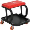 HOMCOM Sgabello da Officina Imbottito con Ruote e Vassoio Porta Attrezzi in Acciaio e PU, 38x35x37cm, Rosso|Aosom