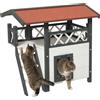 PawHut Casetta per Gatti da Esterno con Terrazza e Scaletta in Legno, 77x50x73cm, Bianco e Grigio|Aosom