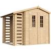 TIMBELA Casetta da Giardino in Legno con Legnaia da Esterno CON PAVIMENTO TRATTATO - L206xL272xA218 cm/ 3,53 m2 + 0,97 m2 - Piccola Casetta in Legno, Rimessa Attrezzi TIMBELA M386C+M386G