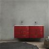Baden Haus Mobile bagno rosso lucido doppio lavabo 140 cm sospeso senza specchio e senza colonna