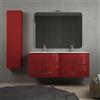 Baden Haus Mobile bagno rosso lucido doppio lavabo 140 cm sospeso con specchio filo lucido e colonna da 140 cm