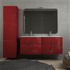 Baden Haus Mobile bagno rosso lucido doppio lavabo 140 cm sospeso con specchio filo lucido e colonna da 170 cm