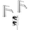 Jacuzzi Set miscelatori lavabo + bidet + incasso doccia con deviatore Jacuzzi | rubinetteria Sunset ottone cromato per piletta click clack