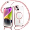 Pnakqil Magnetica Cover con Cordino per iPhone 14, Compatibile con Magsafe Ricarica Wireless, Trasparente Placcatura Disegno Custodia con Collana Laccio Tracolla per iPhone 14, Ultra Sottile (Rosa)