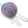 HOMQUEN Colino a maglia fine arcobaleno Set 3 pezzi, setaccio per farina da forno, detergente per acciaio inossidabile, colino per tè matcha multicolore, separatore per sugo, setaccio per pasta con setaccio