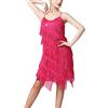 Freebily Abiti da Ballo Donna Senza Maniche Tango Latin Jazz Paillettes Nappa Abito Vestito Vestiti da Latino Americano Frange Lustrino Vestiti da Rumba Salsa Samba Rosa XL