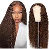 Creuost 4X1 Lace Frontal Wigs Human Hair Curly Wave Lace Front Wig For Women Middle Part Front Parrucca Human Hair Wigs Brazilian Virgin Hair With Baby Hair Wig #4 Chocolate Brown Color 34 Pollice