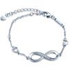 MicLee - Bracciale da donna in argento Sterling 925 con zirconi, anallergico, simbolo dell'infinito, doppio cuore e Argento, colore: argento, cod. M041-silver