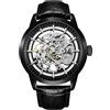 TYBERLEY Pagani Design Classic Fashion Uomo Scheletro Automatico Meccanico Orologio in pelle Cinturino in acciaio inox a carica automatica impermeabile Business Analogico sportivo Orologio da polso, nero