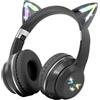 fesoklaf Cuffie per bambini, con orecchie da gatto, Bluetooth 5.3, senza fili e cablate, simpatiche cuffie RGB, pieghevoli, per regali/scuola/tablet/viaggi (nero)