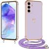 E-Lush Cover con Cordino per Samsung Galaxy A55 5G, Ultra Sottile Cuore Amore Elettrolitico Cover per Samsung A55, Morbido TPU Silicone Custodia con Regolabile Collana Antiurto Protettiva, Viola