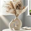 SUKIYPO Set di 2 Vaso Cavi in Ceramica, Vaso Decorativo da Interno Moderno Beige per Nordico, Arredamento Casa Vasi di Fiori Estetici Boho Rotondi per Casa, Decorazioni Casa Vase, Beige