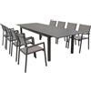 MIlani Home ARGENTUM - set tavolo in alluminio cm 220/280 x 100 x 75 h con 8 poltrone Aulus