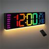 HAITANG Orologio da parete digitale in 8 colori, grande orologio digitale da 41,1 cm con temperatura, data, auto DST, luce notturna, dimmer automatico della luminosità, orologio da parete 24/12. Nero