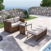 DEGHI Set relax da giardino modulare con 2 divani 2 pouf e tavolino in polyrattan naturale - Tobago