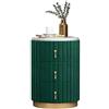 vvppe Comodino Nordico Moderno con Piano in Marmo e Velluto, 3 Cassetti, Tavolino Rotondo per Camera da Letto, 40X40X58cm, Verde