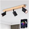 ANWIO Faretti da Soffitto Neri Orientabili, Plafoniera Vintage, Lampada Soffitto con 3 Faretti LED Smart WiFi Dimmerabili GU10, Applique da Parete, Lampadario, Base di Legno (Lampadine WiFi Incluse)