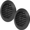 Vent Systems Sfiato per porta in plastica nera da 70 mm, confezione da 2, griglia rotonda facile da installare per flusso d'aria interno, registro di ventilazione durevole per porte di bagno, garage