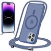 Yoedge Magnetica Cover per iPhone 15 Pro Max 6,7 con Cordino, Compatibile con MagSafe, Custodia Traslucida Opaca Hard PC Sottile TPU Antiurto Protettiva Case con Tracolla Laccio Corda Collana, Blu