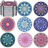 JTOOYS Set di 8 sottobicchieri mandala, ceramica, rotondi, supporto, assorbenti, base sughero antiscivolo, tappetino pietra ceramica, tazze, bicchieri da vino, cucina, bar, 10 cm