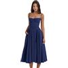 Upnsuces Vestito Lungo Donna Elegante, Abiti Vintage in Stile Corte Gonna a Fascia con Spalline Elegante Abito Smanicato Stampato Tinta Unita