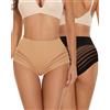LEYSHE 2 Pacchi Mutandine Modellanti da Donna con Controllo della Pancia Mutandine Modellanti Sexy da Donna a Vita Media Slip Invisibili,Beige,2XL
