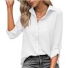 Zeagoo Camicia da Donna per Il Tempo Libero con Scollo A V Maniche A 3/4 con Bottoni Bluse Elegante Tinta Unita Camicie Casual da Lavoro T-Shirt Bianco XL
